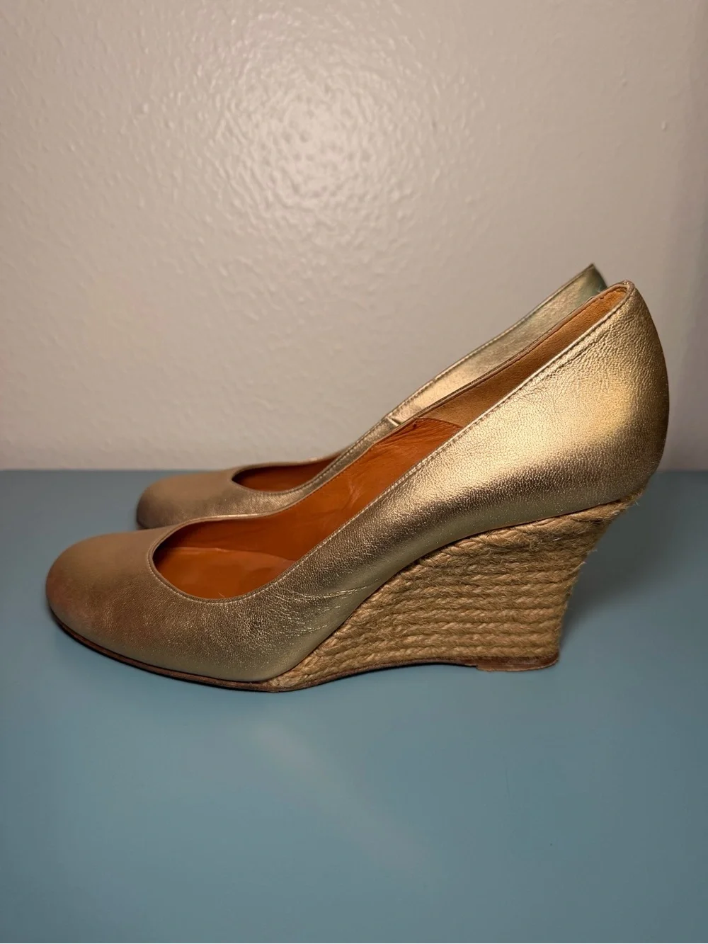 Lanvin Metallic Gold Wedge Espadrille Pumps